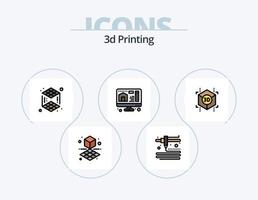 Línea de impresión 3d llena de diseño de iconos del paquete de iconos 5. . máquina. cubo. 3d. impresión vector