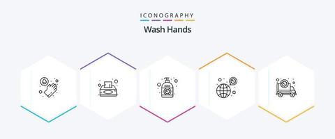 Wash Hands 25 Line icon pack including ambulance. covid. cream. coronavirus. worldwide vector