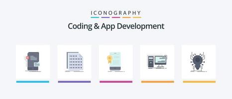 Coding And App Development Flat 5 Icon Pack Including hardware. computer. data. approval. app. Creative Icons Design vector