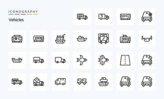paquete de iconos de línea de 25 vehículos vector