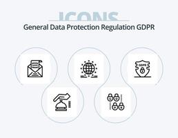 paquete de iconos de línea gdpr 5 diseño de iconos. gdpr. proteger. gdpr. candado. datos vector