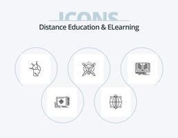 educación a distancia y línea de aprendizaje electrónico paquete de iconos 5 diseño de iconos. arte. hombre. libro. usuario. bulbo vector