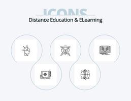 Distance Education And Elearning Line Icon Pack 5 Icon Design. art. man. book. user. bulb vector