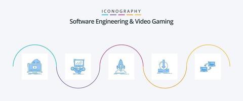 Software Engineering And Video Gaming Blue 5 Icon Pack Including dlc. addition. multip. publish. shuttle vector