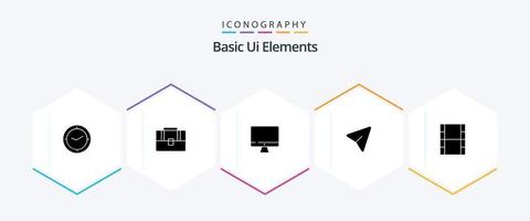 paquete de iconos de 25 glifos de elementos básicos de la interfaz de usuario que incluye movi. computadora. computadora. ratón. flecha vector