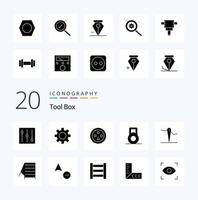 Paquete de iconos de glifo sólido de 20 herramientas como herramientas de copia de aguja de cursor de geometría vector