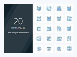 20 icono de color azul de diseño y desarrollo web para presentación vector