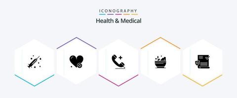 Health And Medical 25 Glyph icon pack including shield. test. plus. medical. medicine vector