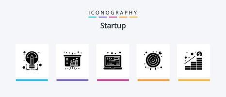 Startup Glyph 5 Icon Pack Including increase. business goal. coding. target. arrow. Creative Icons Design vector