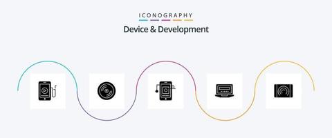 paquete de iconos de glifo 5 de dispositivo y desarrollo, incluido el usuario. educación. móvil . hardware. computadora portátil vector