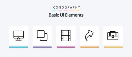 Basic Ui Elements Line 5 Icon Pack Including reminder. paper. watch. filam. video. Creative Icons Design vector