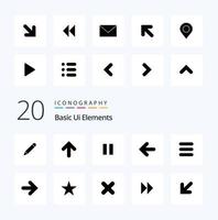 20 Basic Ui Elements Solid Glyph icon Pack like task point back control back arrow vector