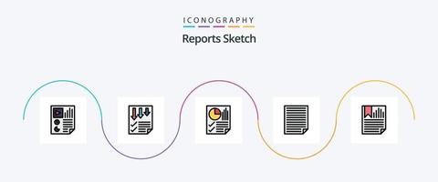 informes de línea de croquis llenos de paquete de iconos de 5 planos, incluida la página. datos. papel. informe. documento vector