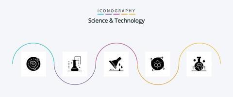 Science And Technology Glyph 5 Icon Pack Including modeling application. computer graphics. science of matter. test tube. lab glassware vector