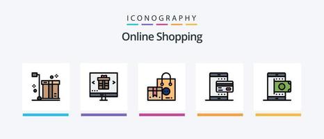 la línea de compras en línea llenó un paquete de 5 íconos que incluye compras. moderno. compras. negocio. comercio. diseño de iconos creativos vector