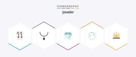 Paquete de 25 íconos planos de joyería que incluye gorra. moda. diamante. corona. joyas vector