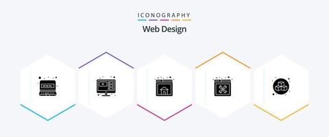 paquete de iconos de 25 glifos de diseño web que incluye caja. web. navegador. configuración. herramientas vector