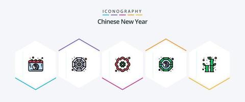 paquete de iconos de línea completa del año nuevo chino 25 que incluye celebración. porcelana. flor. bambú. yang vector