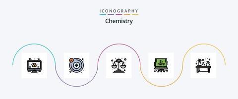 Paquete de 5 iconos planos llenos de línea de química que incluye lámpara. matraz. Libra. experimento. ciencia vector