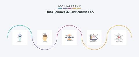 Paquete de iconos planos 5 de laboratorio de fabricación y ciencia de datos que incluye herramientas. ingeniería. conocimiento. proceso. método vector