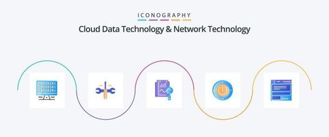 Cloud Data Technology And Network Technology Flat 5 Icon Pack Including browser. computing. file. power. electricity vector