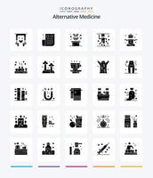 paquete de iconos negros sólidos de 25 glifos de medicina alternativa creativa, como personas. médico. hierba. lesión. accidente vector