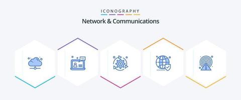 Network And Communications 25 Blue icon pack including world. shield. help. globe. gear vector
