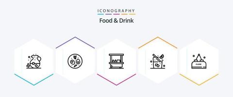 paquete de iconos de 25 líneas de comida y bebida que incluye . alimento. jugo. pararse vector