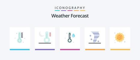 paquete de iconos de 5 clima plano que incluye soleado. viento. lluvia. clima. soplo. diseño de iconos creativos vector