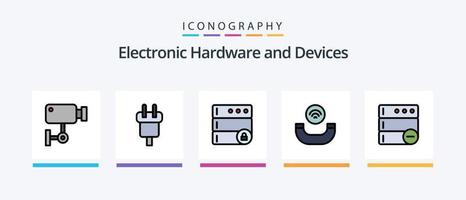 la línea de dispositivos llenó el paquete de 5 iconos, incluida la energía. eléctrico. servidor. batería. red. diseño de iconos creativos vector