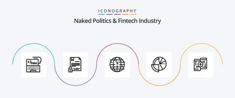 política desnuda y paquete de iconos de la línea 5 de la industria fintech que incluye análisis. Datos financieros. documento. descentralizado cadena de bloques vector