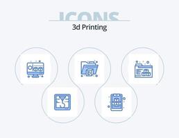 Diseño de iconos del paquete de 5 iconos azules de impresión 3d. carpeta. artilugio. impresión. carpeta vector