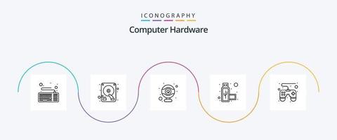 Computer Hardware Line 5 Icon Pack Including . remote. hardware. game pad. usb vector