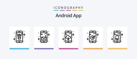 paquete de iconos de la línea 5 de la aplicación de Android que incluye el clima. teléfono. teléfono inteligente Wifi. móvil. diseño de iconos creativos vector