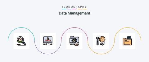 la línea de gestión de datos llenó el paquete de iconos planos 5 que incluye herramientas. preferencias configuración. opciones herramientas vector