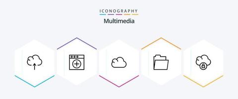 Multimedia 25 Line icon pack including . . storage. lock. cloud vector