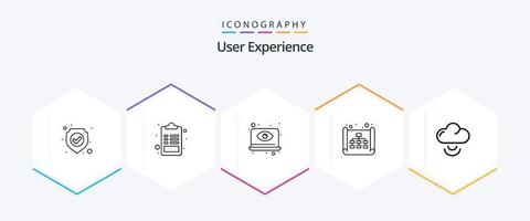 paquete de iconos de 25 líneas de experiencia de usuario que incluye la nube. página. computadora. mapa del sitio mapa vector