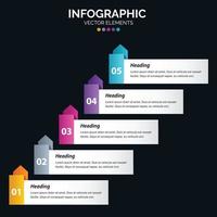 El vector de diseño de infografías de 5 pasos y el marketing se pueden utilizar para el diseño del flujo de trabajo