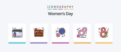la línea del día de la mujer llenó el paquete de 5 íconos, incluido el amante. tarjeta. amar. aplicación diseño de iconos creativos vector