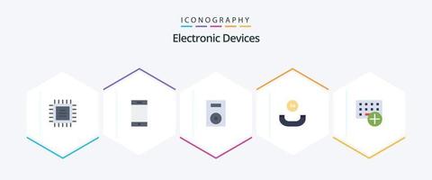 Paquete de 25 iconos planos de dispositivos que incluye gadget. ordenadores. productos agregar. llamar vector