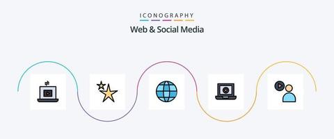 la línea web y las redes sociales llenaron el paquete de iconos planos 5 que incluye el reloj. jugar. globo. usuario. corazón vector