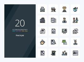 20 encontrar un icono lleno de línea de trabajo para la presentación vector