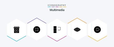 paquete de iconos multimedia de 25 glifos que incluye . intercambio. . adelante vector