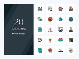 20 iconos llenos de línea de negocio moderna para presentación vector