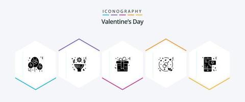 Valentines Day 25 Glyph icon pack including mobile. wedding love. bow. love. engagement vector