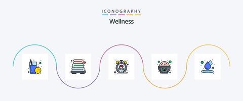 Wellness Line Filled Flat 5 Icon Pack Including water. drop. heart. salad bowl. healthy vector