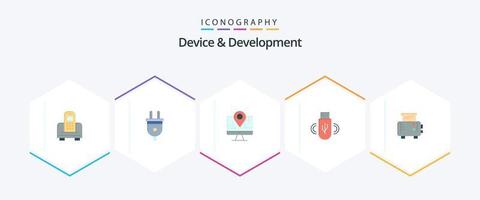 dispositivo y desarrollo Paquete de 25 iconos planos que incluye máquina de tostadas. almacenamiento. computadora . datos . USB vector