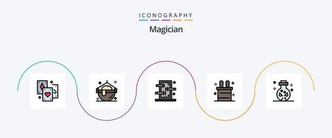 Magician Line Filled Flat 5 Icon Pack Including skull. magic. box. knife. magic trick vector