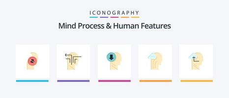 Mind Process And Human Features Flat 5 Icon Pack Including mind. activity. mind. down. human. Creative Icons Design vector