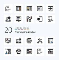 20 Programming And Coding Line Filled Color icon Pack like develop code development device develop vector